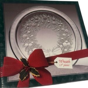 INDIANA GLASS 13” Christmas wreath crystal clear platter